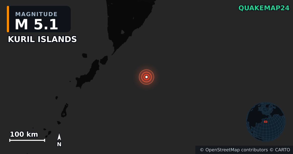 M5.1 earthquake near KURIL ISLANDS on Jul 30, 2025 — map of epicenter and shaking intensity | QuakeMap24