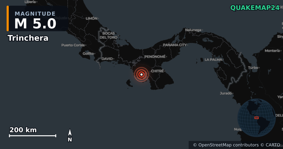 Σεισμός M5,0 κοντά στο Trinchera, Veraguas (Παναμάς) · 2026-10-09 — Χάρτης της θέσης του επικέντρου