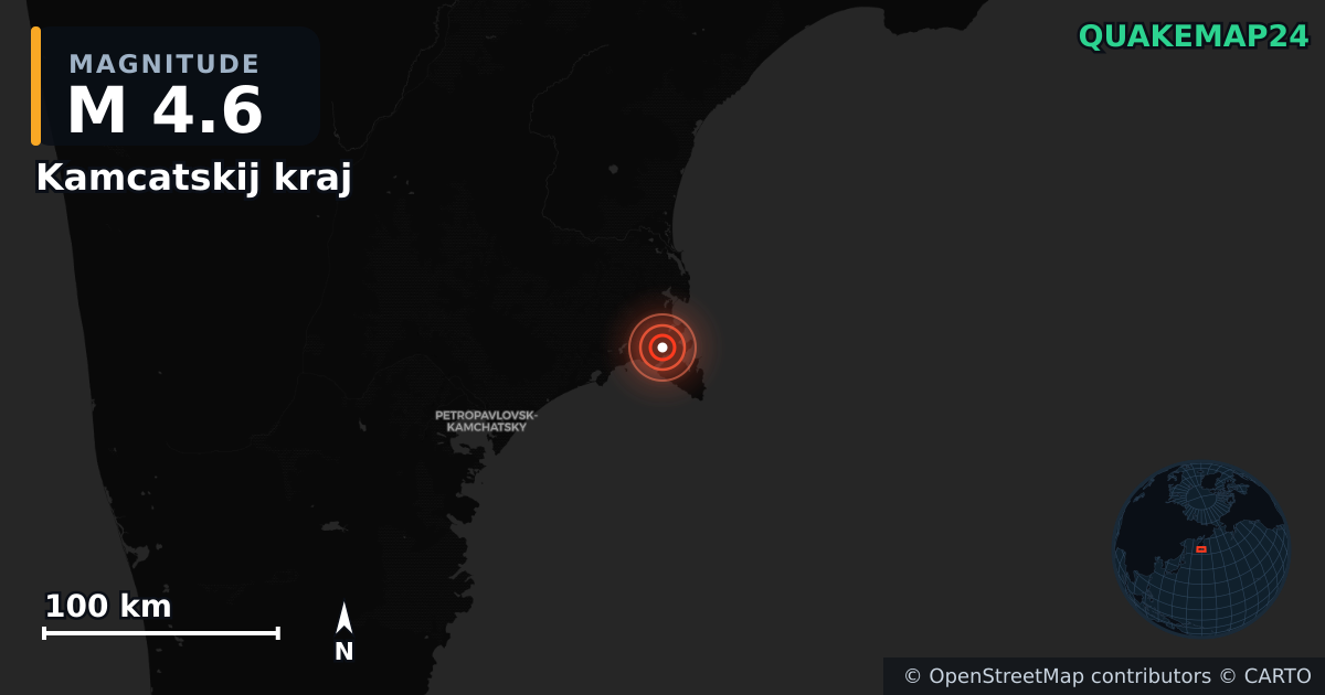 M4.6 earthquake near Kamcatskij kraj on Oct 5, 2025 — map of epicenter and shaking intensity | QuakeMap24