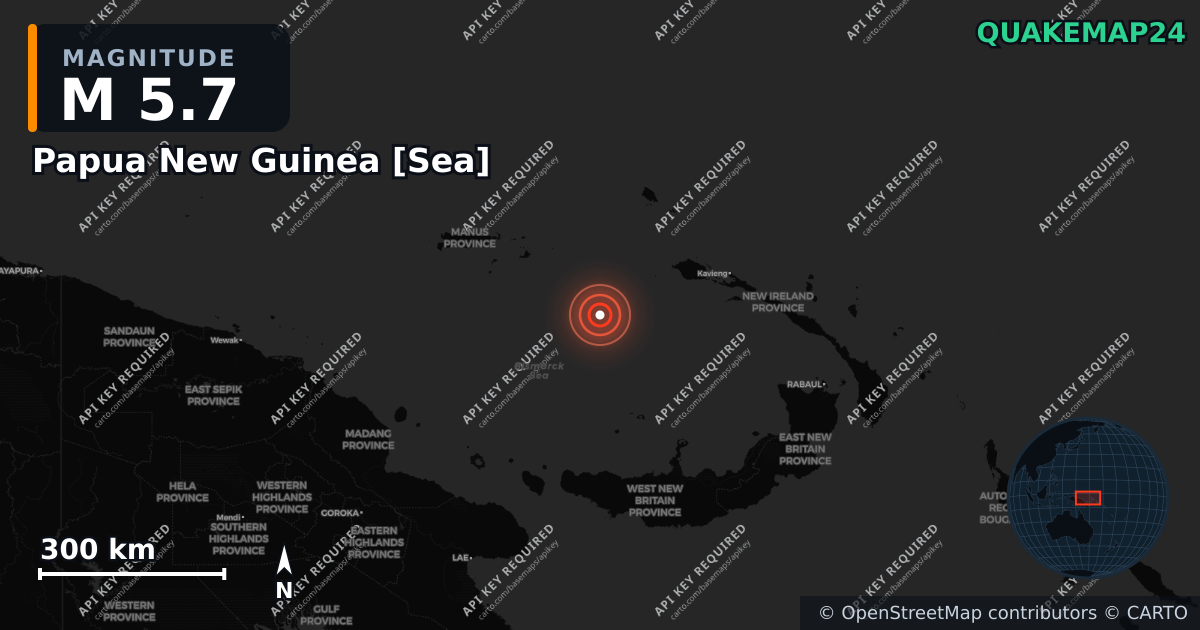 M5.7 earthquake near Papua New Guinea [Sea] on Apr 30, 2026 — map of epicenter and shaking intensity | QuakeMap24