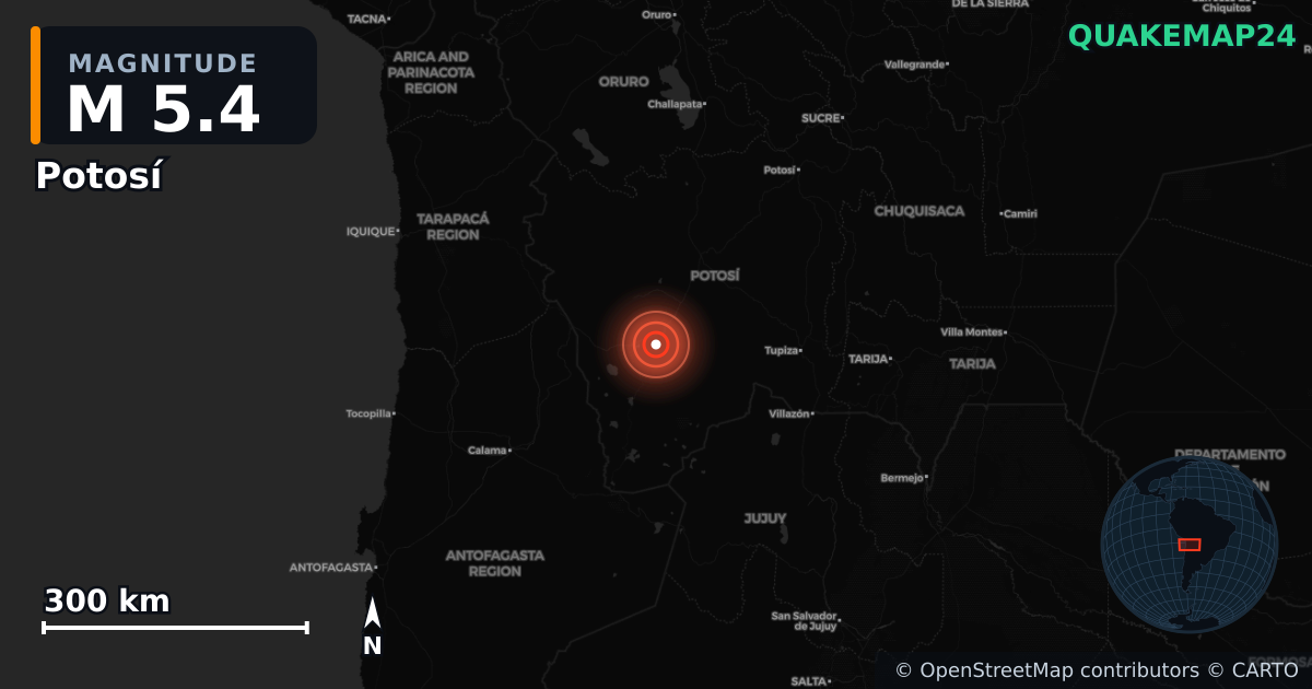 M5.4 earthquake near Potosí on Jul 3, 2025 — map of epicenter and shaking intensity | QuakeMap24