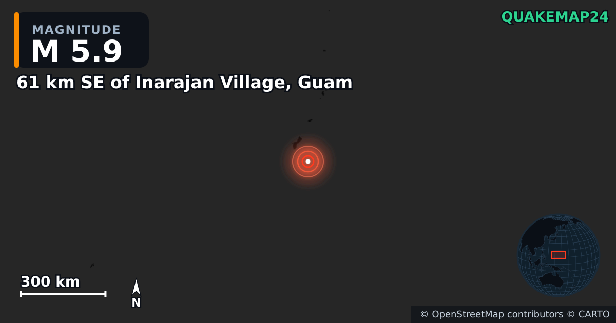 M5.9 earthquake near 61 km SE of Inarajan Village, Guam on May 28, 2025 — map of epicenter and shaking intensity | QuakeMap24