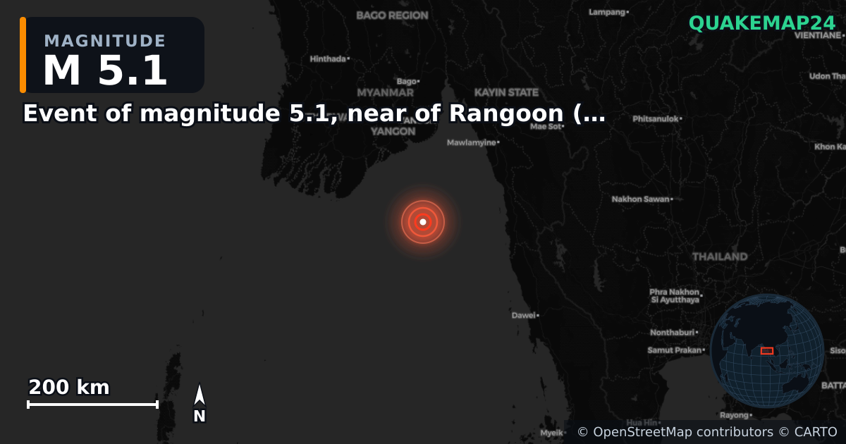 M5.1 earthquake near Event of magnitude 5.1, near of Rangoon (Monde) on Aug 30, 2025 — map of epicenter and shaking intensity | QuakeMap24