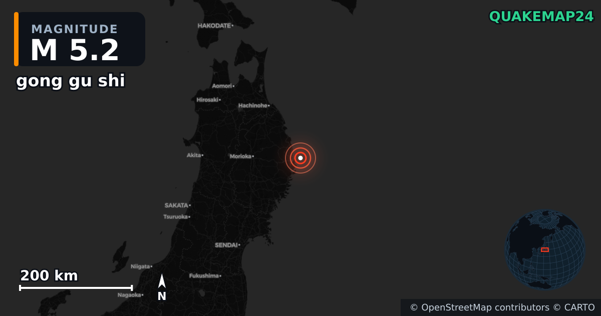 M5.2 earthquake near gong gu shi on Nov 9, 2025 — map of epicenter and shaking intensity | QuakeMap24