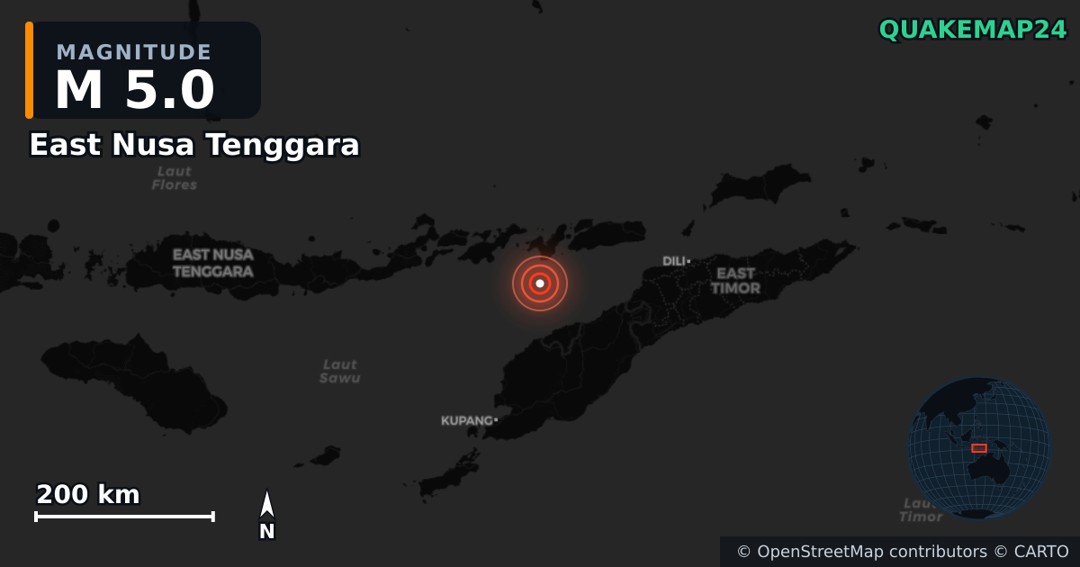 M5.0 Earthquake near East Nusa Tenggara (Indonesia) · 2026-09-29 — Map showing the location of the epicenter