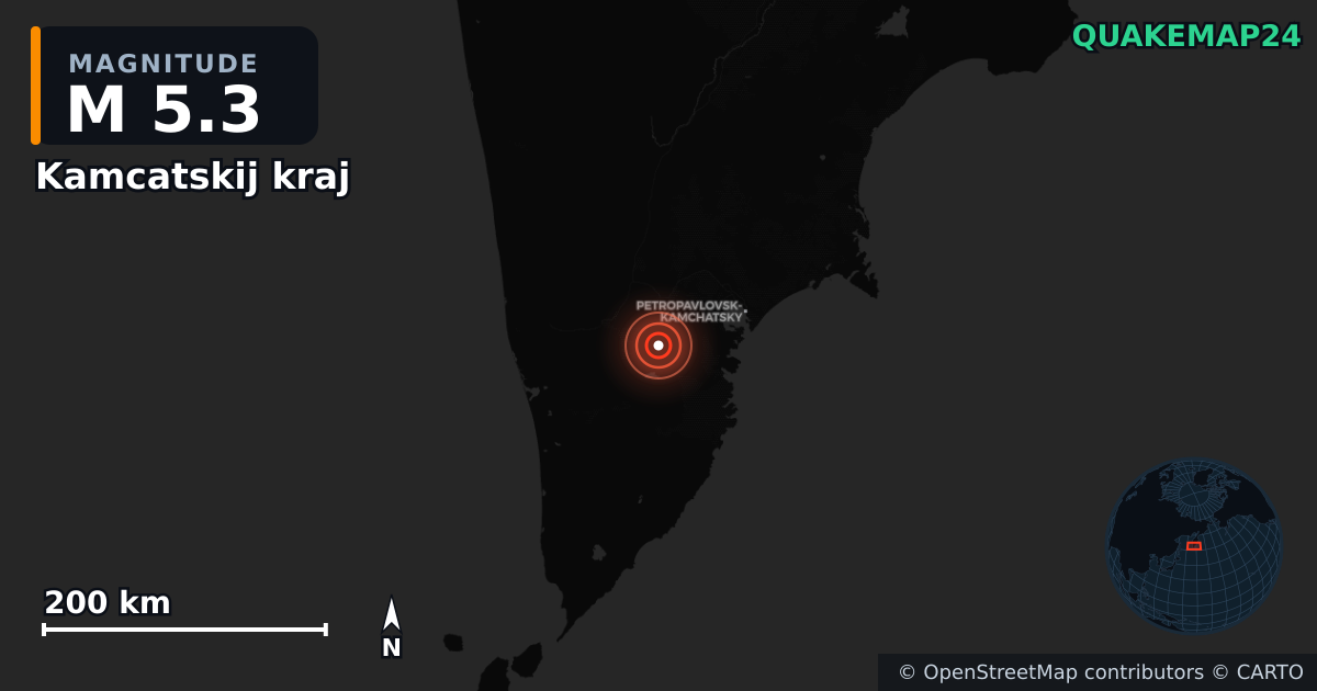 M5.3 earthquake near Kamcatskij kraj on Sep 12, 2025 — map of epicenter and shaking intensity | QuakeMap24