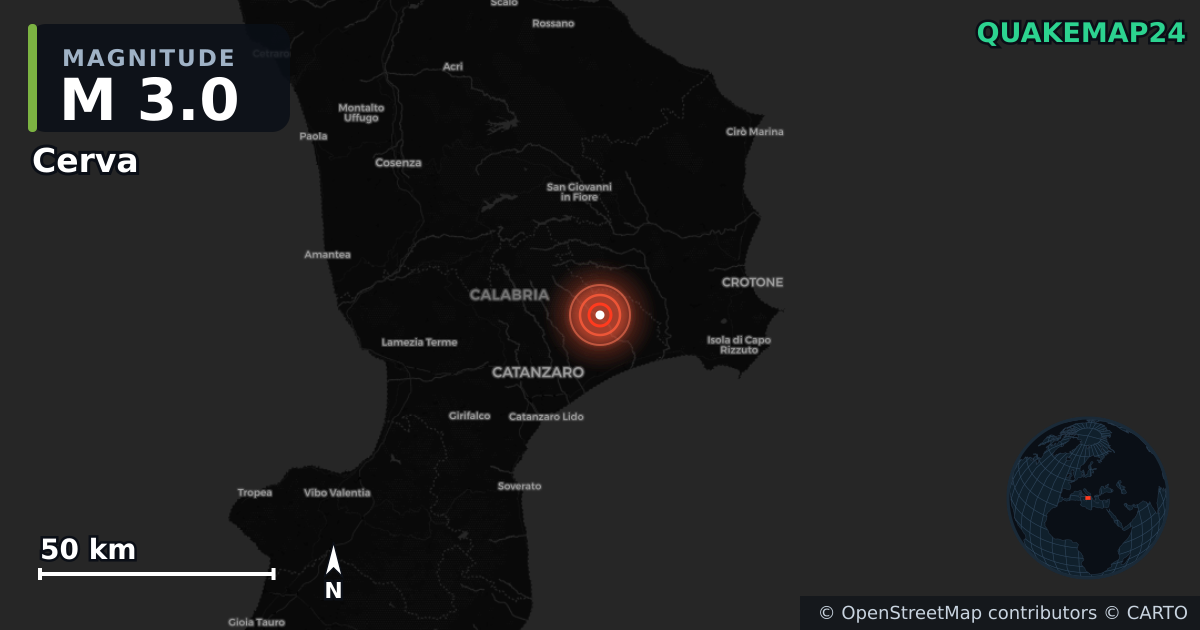 M3.0 earthquake near Cerva on Aug 8, 2026 — map of epicenter and shaking intensity | QuakeMap24