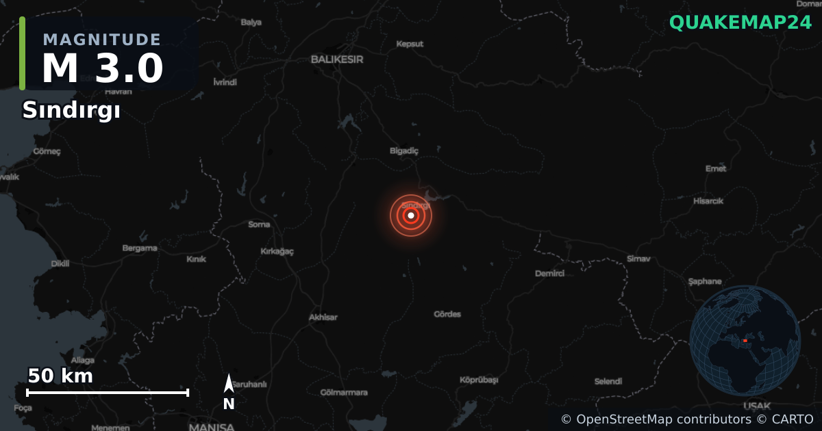 Terremoto de M3,0 cerca de WESTERN TURKEY (Turquía) · 2025-12-16 — Mapa de la ubicación del epicentro