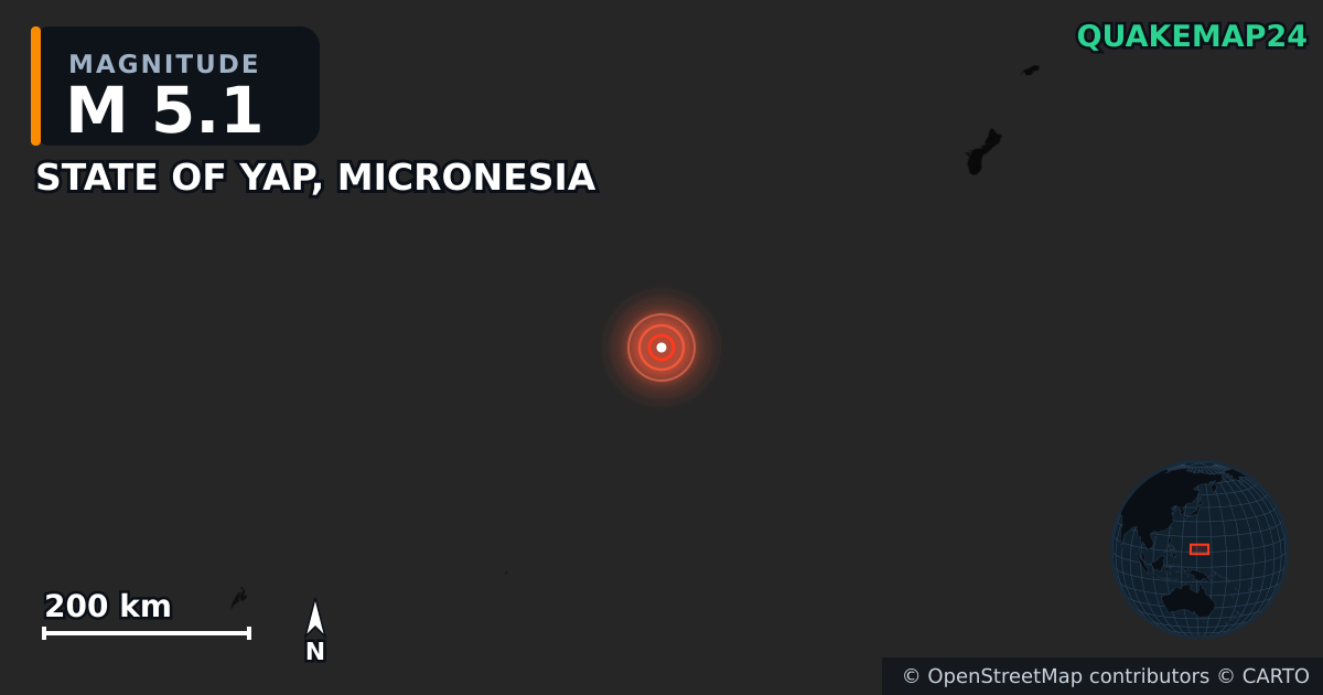 M5.1 Earthquake near STATE OF YAP, MICRONESIA · 2025-09-04 — Map showing the location of the epicenter