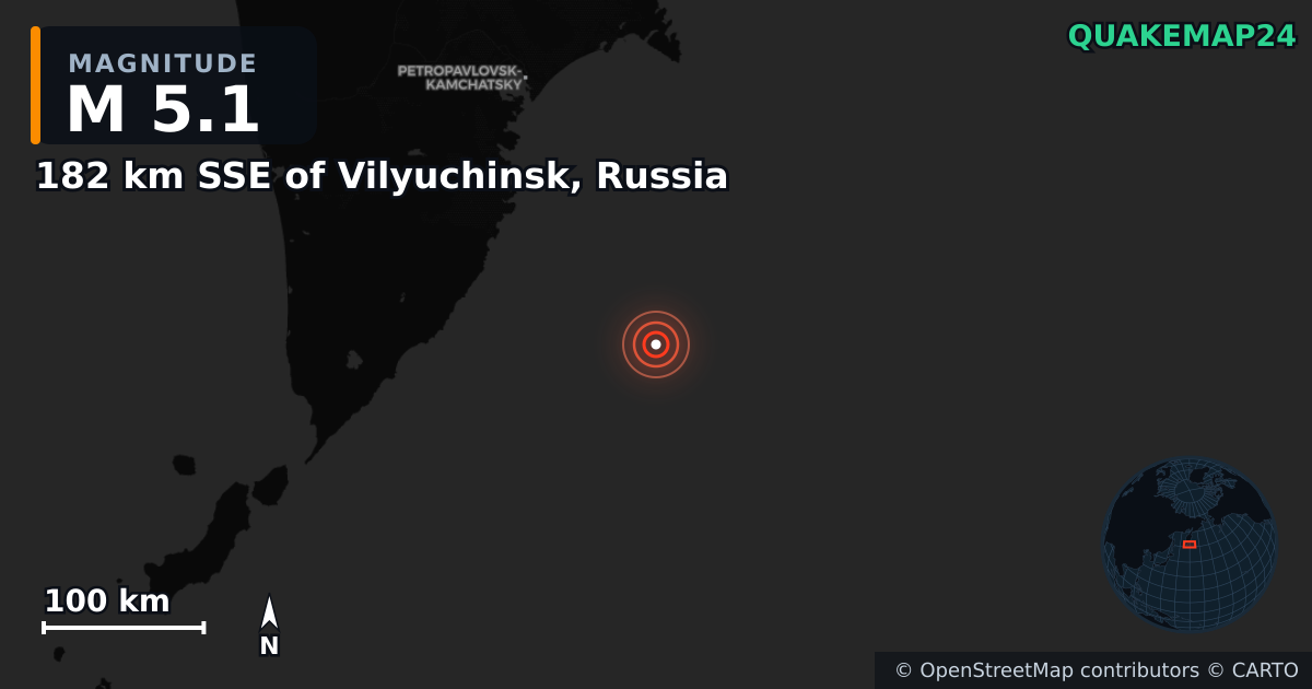 Erdbeben M5,1 bei 182 km SSE of Vilyuchinsk, Russia · 2026-10-03 — Karte der Lage des Epizentrums