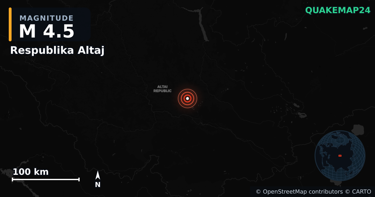 M4.5 earthquake near Respublika Altaj on Dec 9, 2025 — map of epicenter and shaking intensity | QuakeMap24