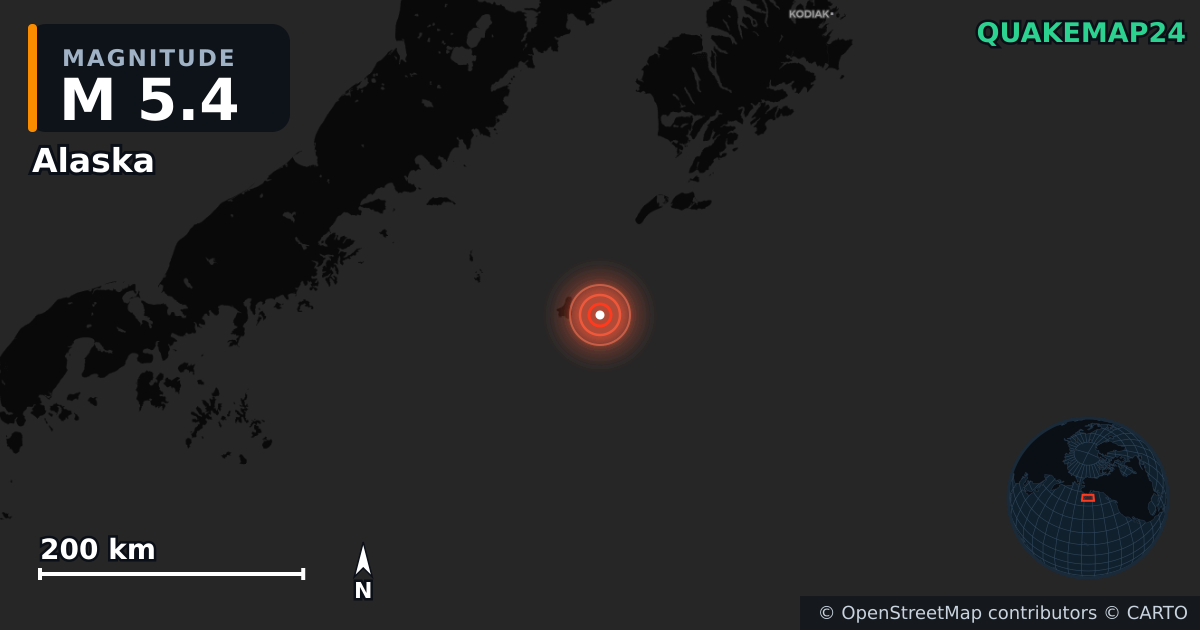 M5.4 earthquake near Alaska on Feb 13, 2025 — map of epicenter and shaking intensity | QuakeMap24