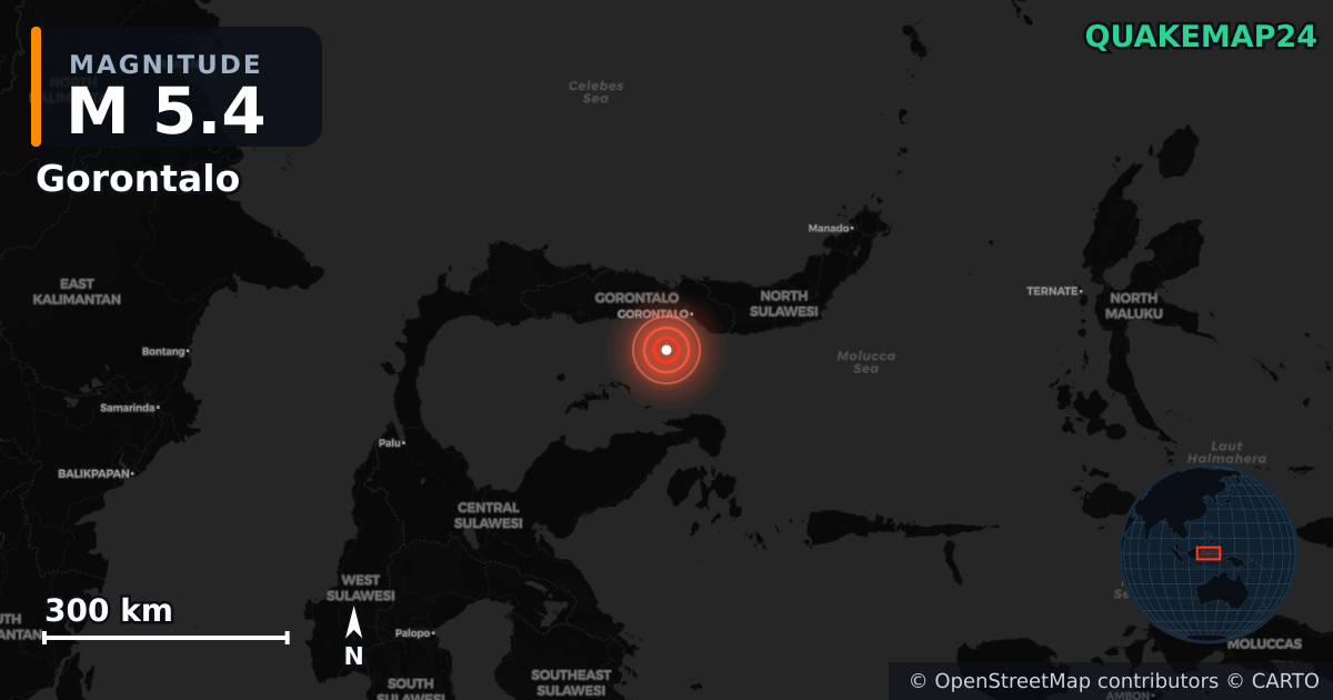 Erdbeben M5,4 bei Gorontalo (Indonesien) · 2026-01-21 — Karte der Lage des Epizentrums