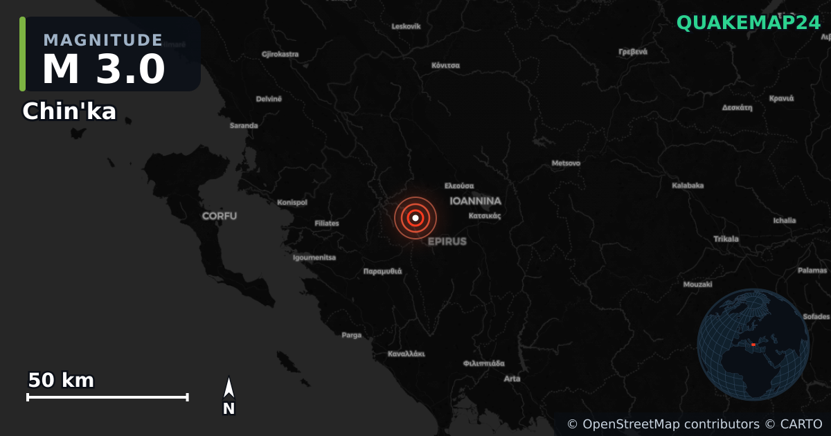 M3.0 earthquake near Chin'ka on Apr 7, 2026 — map of epicenter and shaking intensity | QuakeMap24