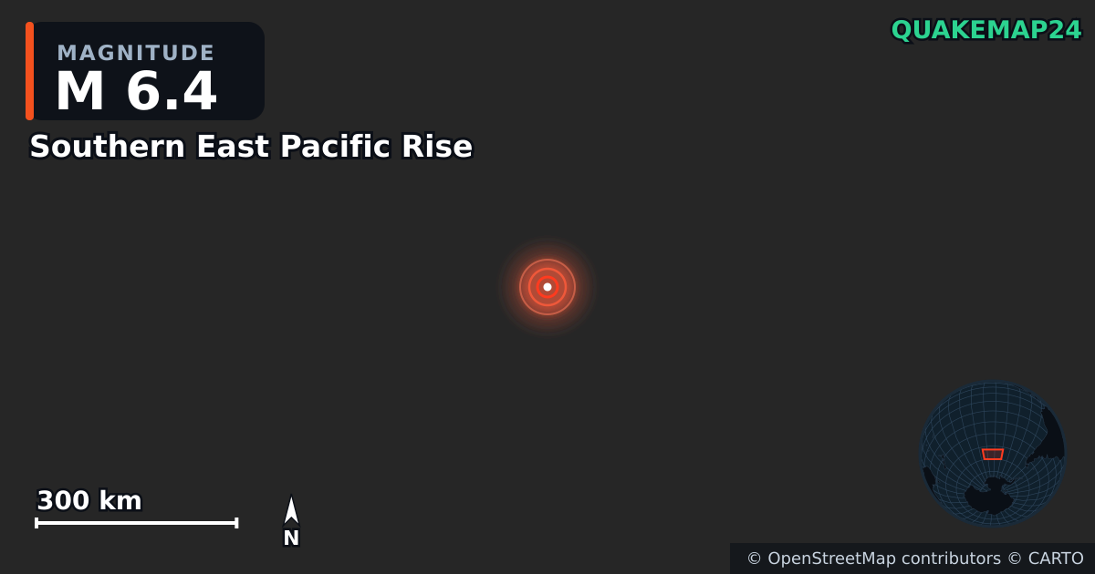 M6.4 earthquake near Southern East Pacific Rise on May 20, 2026 — map of epicenter and shaking intensity | QuakeMap24