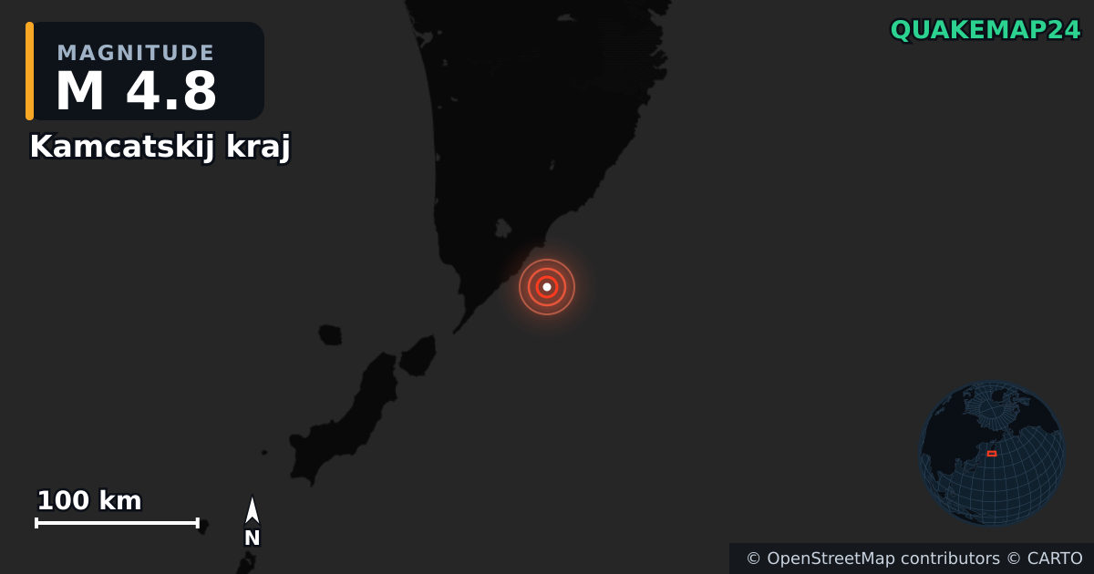 M4.8 earthquake near Kamcatskij kraj on Aug 3, 2025 — map of epicenter and shaking intensity | QuakeMap24