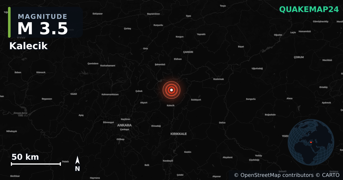 M3.5 earthquake near Kalecik on Sep 11, 2025 — map of epicenter and shaking intensity | QuakeMap24