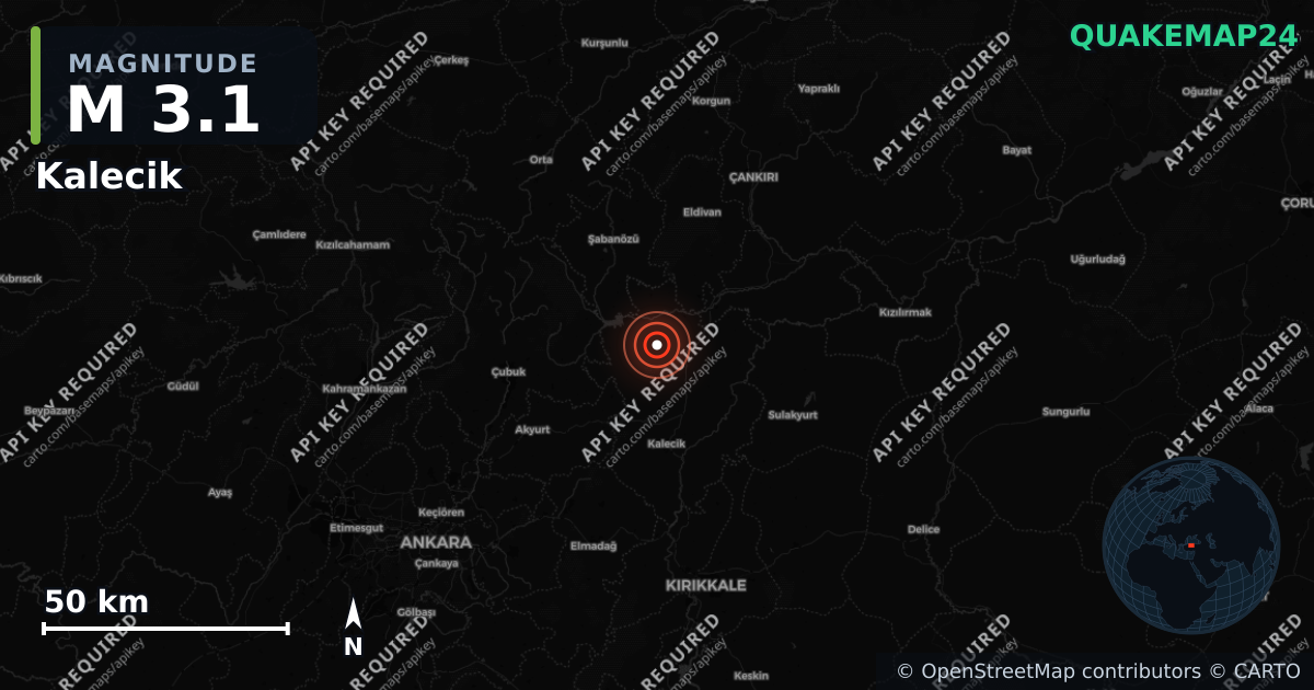 M3.1 earthquake near Kalecik on Sep 3, 2026 — map of epicenter and shaking intensity | QuakeMap24
