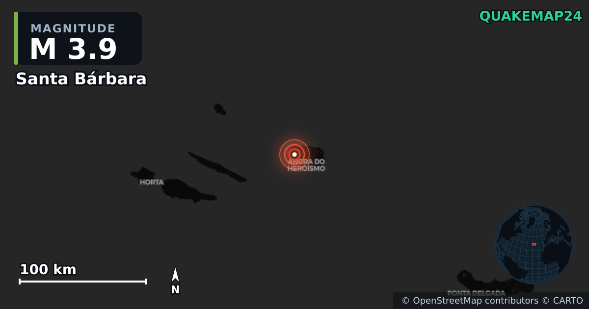 M3.9 earthquake near Santa Bárbara on Nov 6, 2025 — map of epicenter and shaking intensity | QuakeMap24