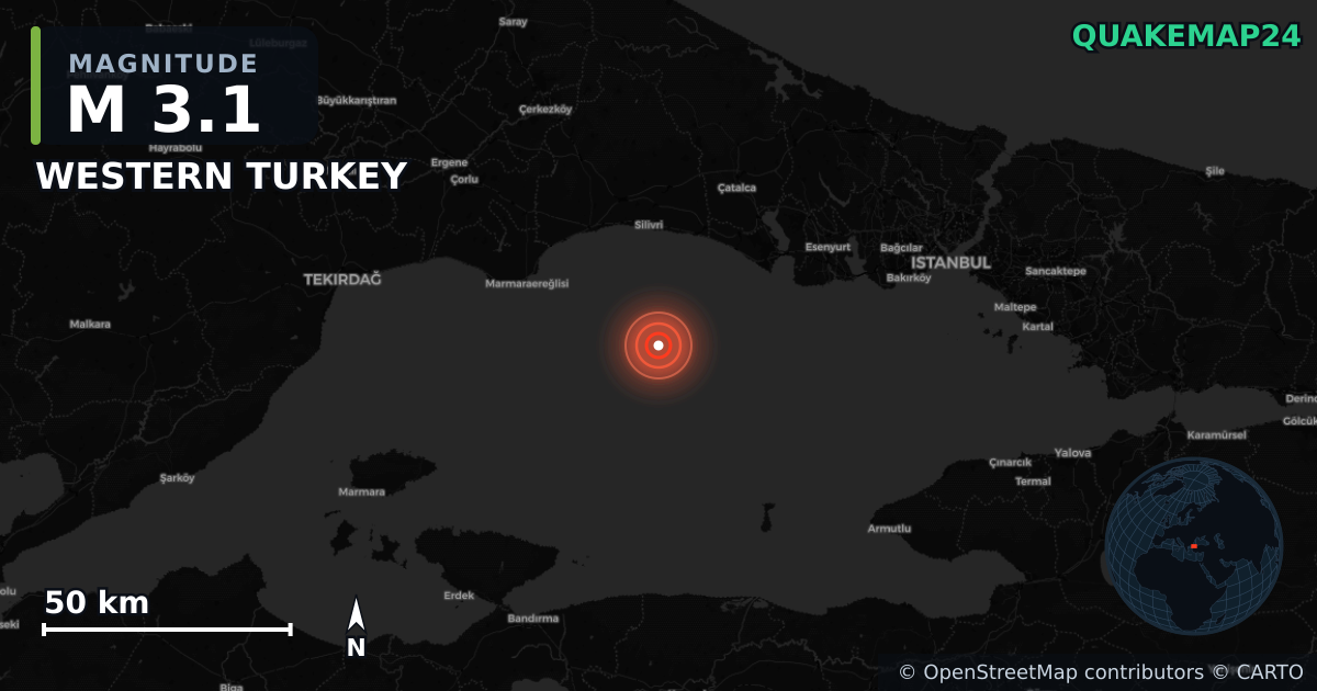 M3.1 earthquake near WESTERN TURKEY on Jun 8, 2025 — map of epicenter and shaking intensity | QuakeMap24