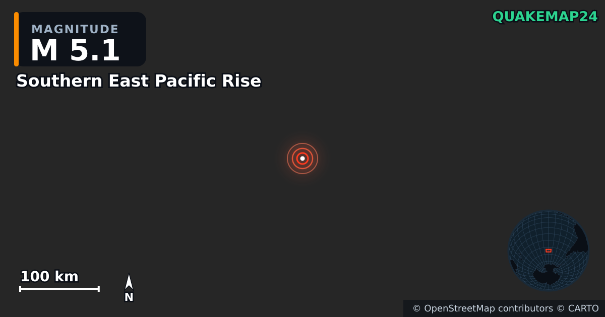 M5.1 earthquake near Southern East Pacific Rise on Jan 2, 2026 — map of epicenter and shaking intensity | QuakeMap24