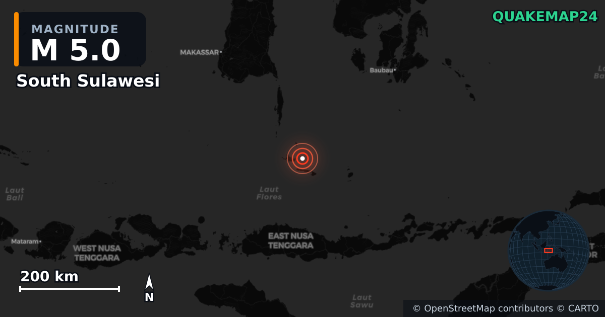 Séisme de M5,0 près de South Sulawesi (Indonésie) · 2026-10-01 — Carte de localisation de l’épicentre
