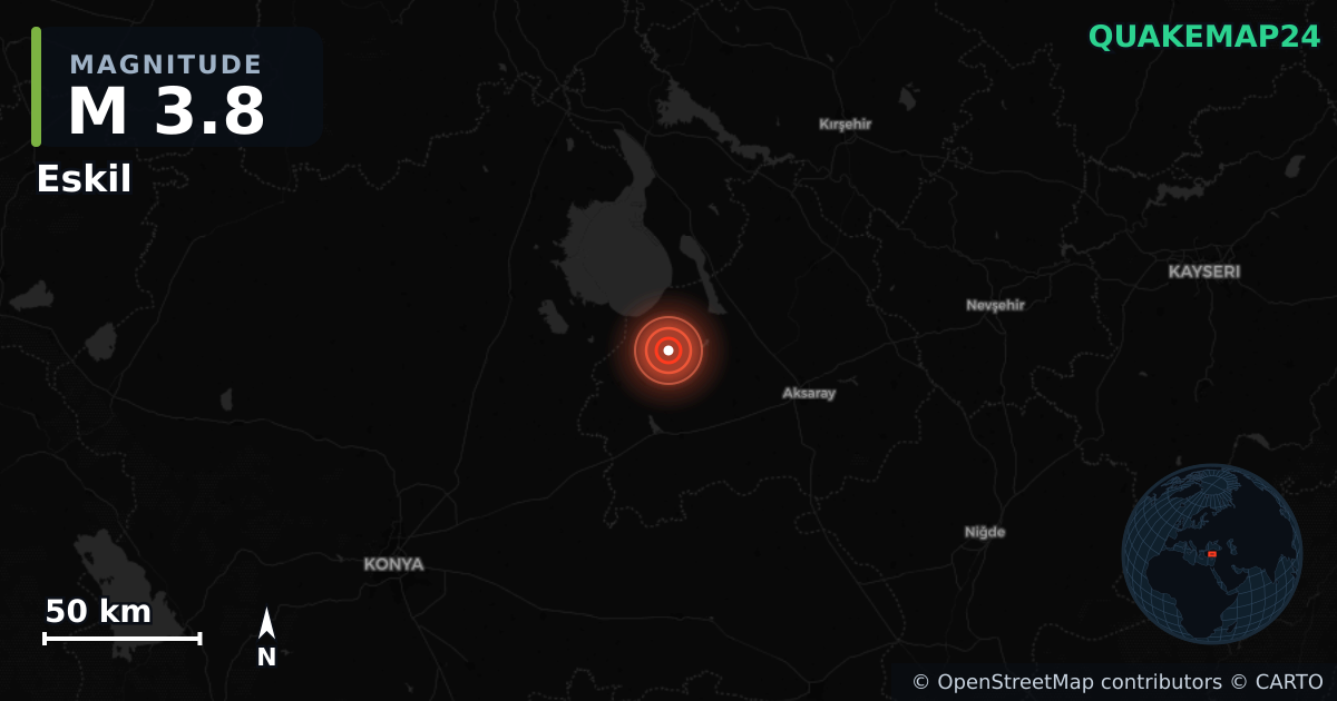 M3.8 earthquake near Eskil on Dec 10, 2025 — map of epicenter and shaking intensity | QuakeMap24