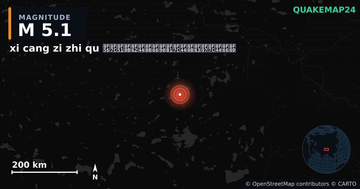 M5.1 earthquake near xi cang zi zhi qu བོད་རང་སྐྱོང་ལྗོངས། on Dec 11, 2025 — map of epicenter and shaking intensity | QuakeMap24