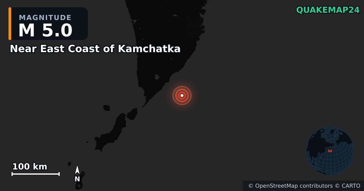 Erdbeben M5,0 bei Near East Coast of Kamchatka · 2025-11-21 — Karte der Lage des Epizentrums