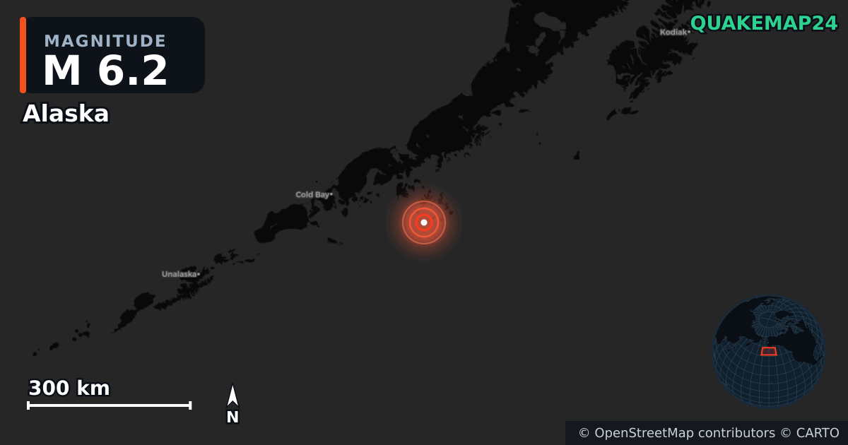M6.2 earthquake near Alaska on Jul 20, 2025 — map of epicenter and shaking intensity | QuakeMap24
