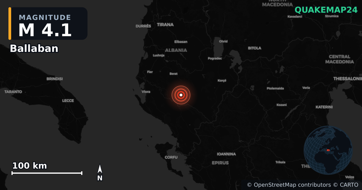 M4.1 earthquake near Ballaban on Oct 19, 2025 — map of epicenter and shaking intensity | QuakeMap24