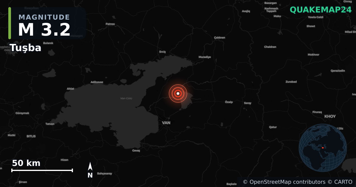 Sismo de M3,2 perto de Tuşba, Van (Turquia) · 2026-06-27 — Mapa da localização do epicentro