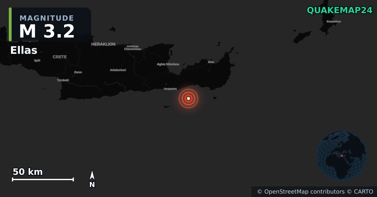 M3.2 earthquake near Ellas on Feb 6, 2026 — map of epicenter and shaking intensity | QuakeMap24