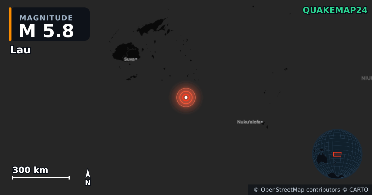 M5.8 earthquake near Lau on Jul 5, 2026 — map of epicenter and shaking intensity | QuakeMap24
