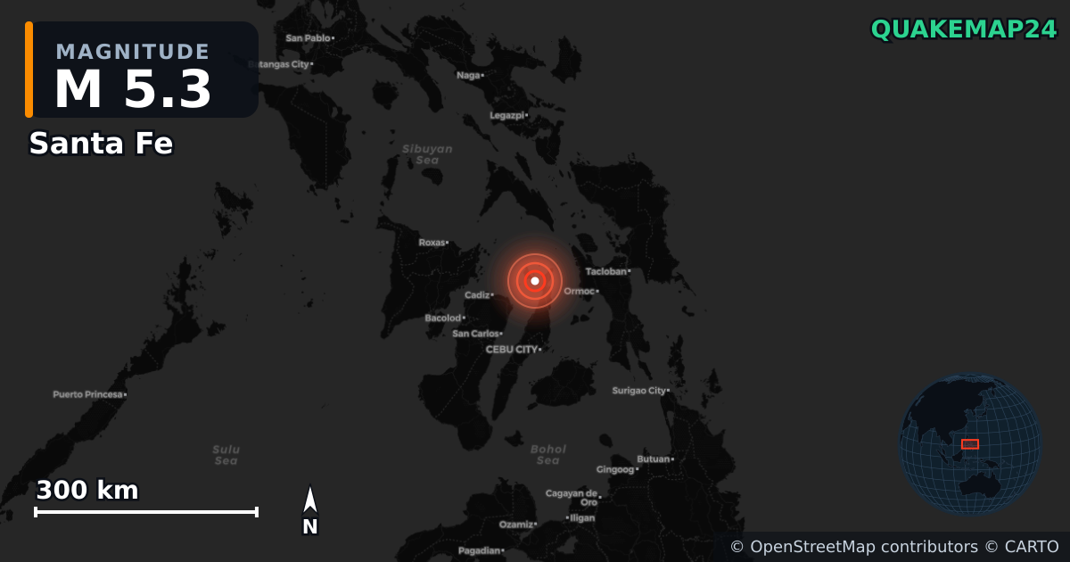 M5.3 earthquake near Santa Fe on Sep 30, 2025 — map of epicenter and shaking intensity | QuakeMap24