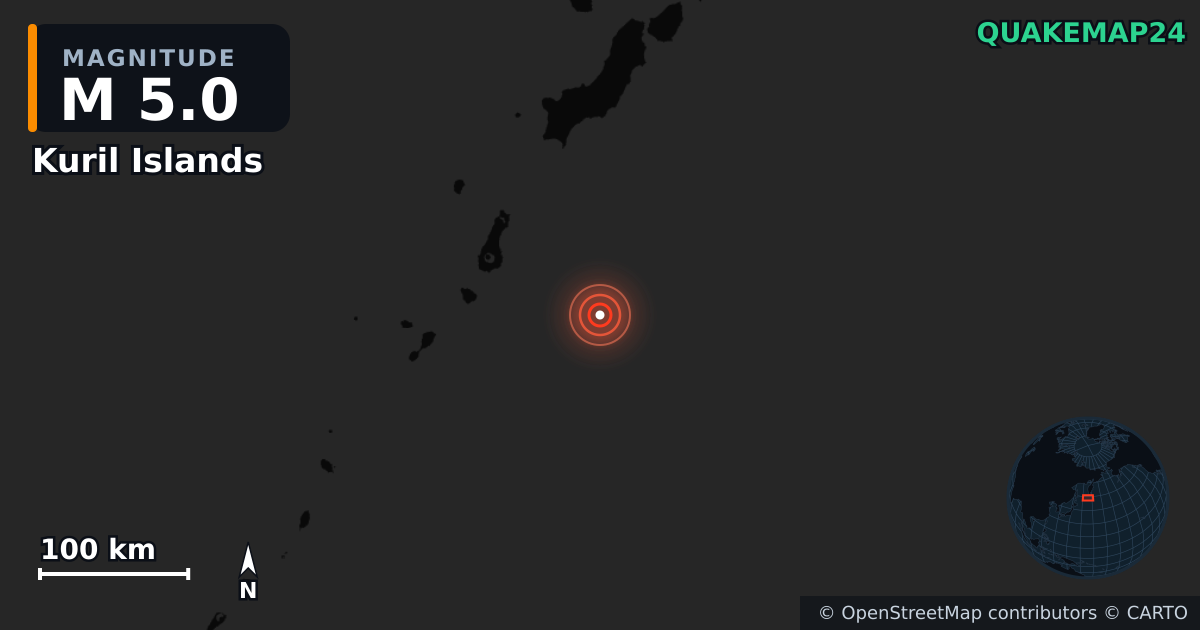 Sismo de M5,0 perto de Kuril Islands — Mapa da localização do epicentro
