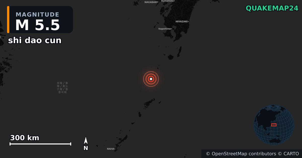 M5.5 earthquake near shi dao cun on Jul 6, 2025 — map of epicenter and shaking intensity | QuakeMap24