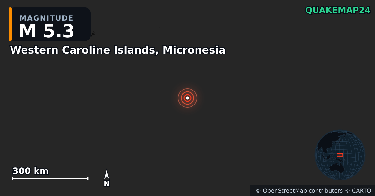 Erdbeben M5,3 bei Western Caroline Islands, Micronesia — Karte der Lage des Epizentrums