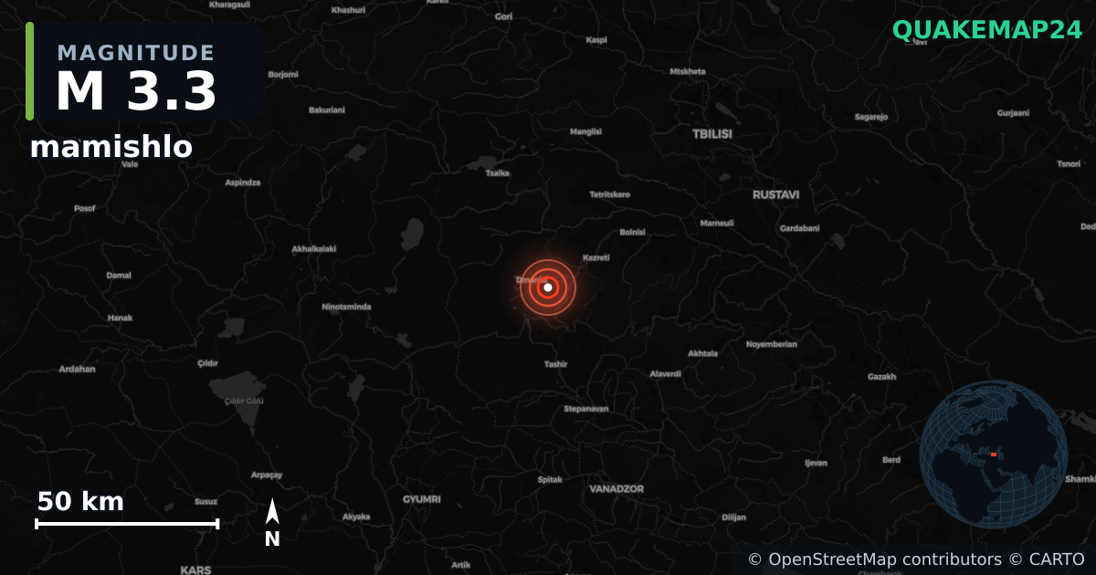 M3.3 earthquake near mamishlo on Feb 21, 2026 — map of epicenter and shaking intensity | QuakeMap24