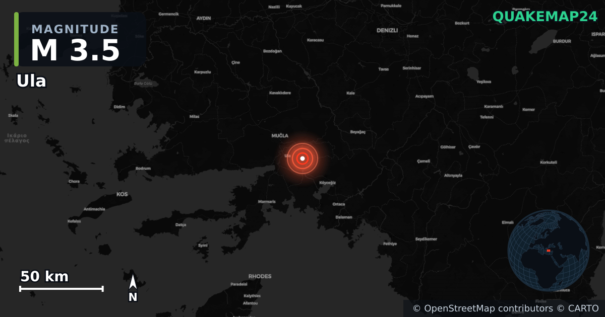M3.5 earthquake near Ula on Jun 13, 2026 — map of epicenter and shaking intensity | QuakeMap24