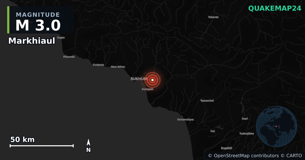 M3.0 earthquake near Markhiaul on Aug 19, 2026 — map of epicenter and shaking intensity | QuakeMap24