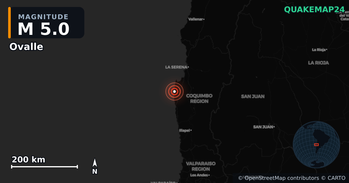 Sismo de M5,0 perto de Ovalle, Región de Coquimbo (Chile) · 2026-05-27 — Mapa da localização do epicentro