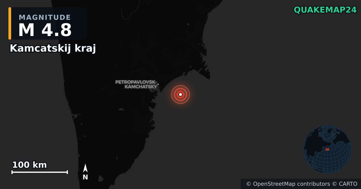 M4.8 earthquake near Kamcatskij kraj on Aug 6, 2025 — map of epicenter and shaking intensity | QuakeMap24