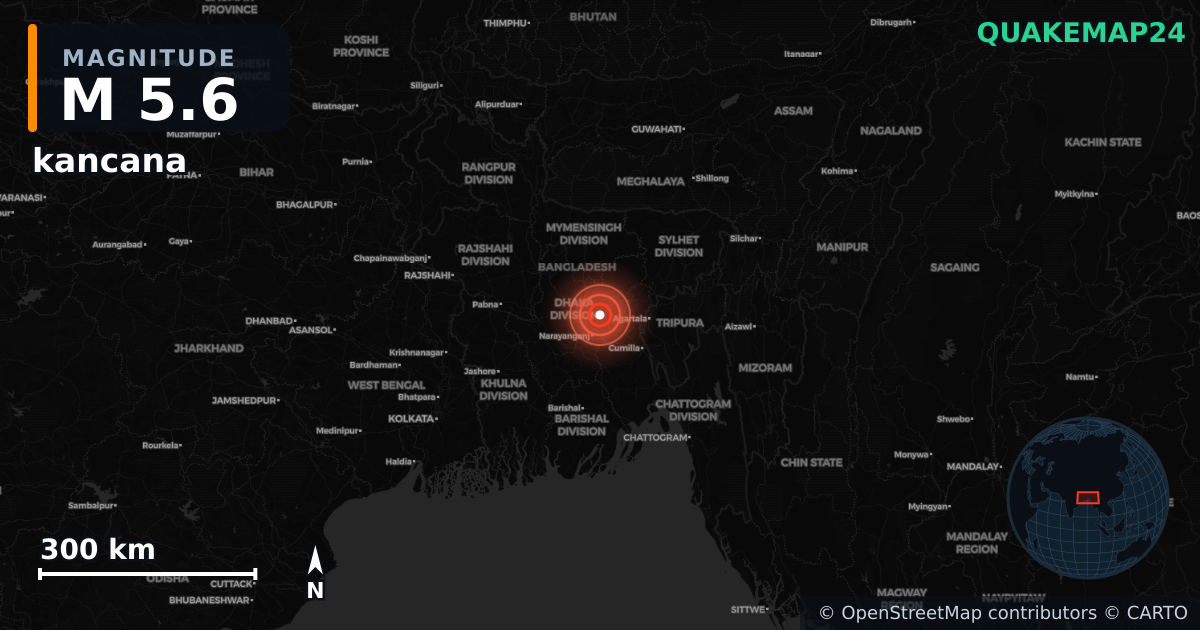 M5.6 earthquake near kancana on Nov 21, 2025 — map of epicenter and shaking intensity | QuakeMap24