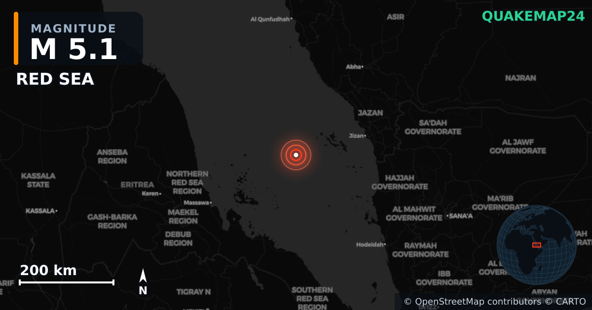 Erdbeben M5,1 bei RED SEA · 2025-07-29 — Karte der Lage des Epizentrums