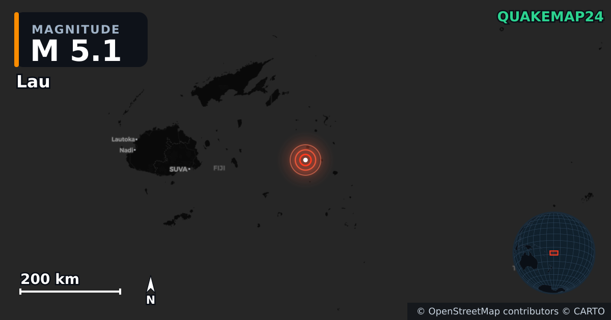 M5.1 earthquake near Lau on Oct 27, 2025 — map of epicenter and shaking intensity | QuakeMap24