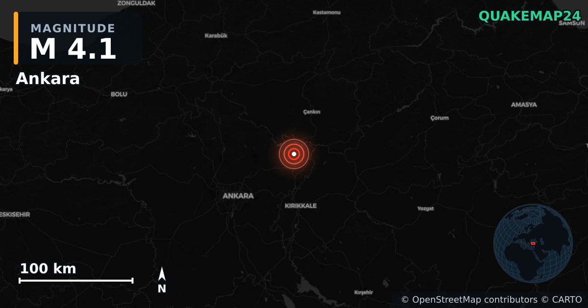 M4.1 earthquake near Ankara on Sep 11, 2025 — map of epicenter and shaking intensity | QuakeMap24