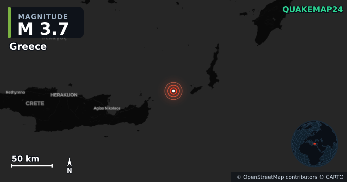 Σεισμός M3,7 κοντά στο Greece (Ελλάδα) · 2026-10-07 — Χάρτης της θέσης του επικέντρου