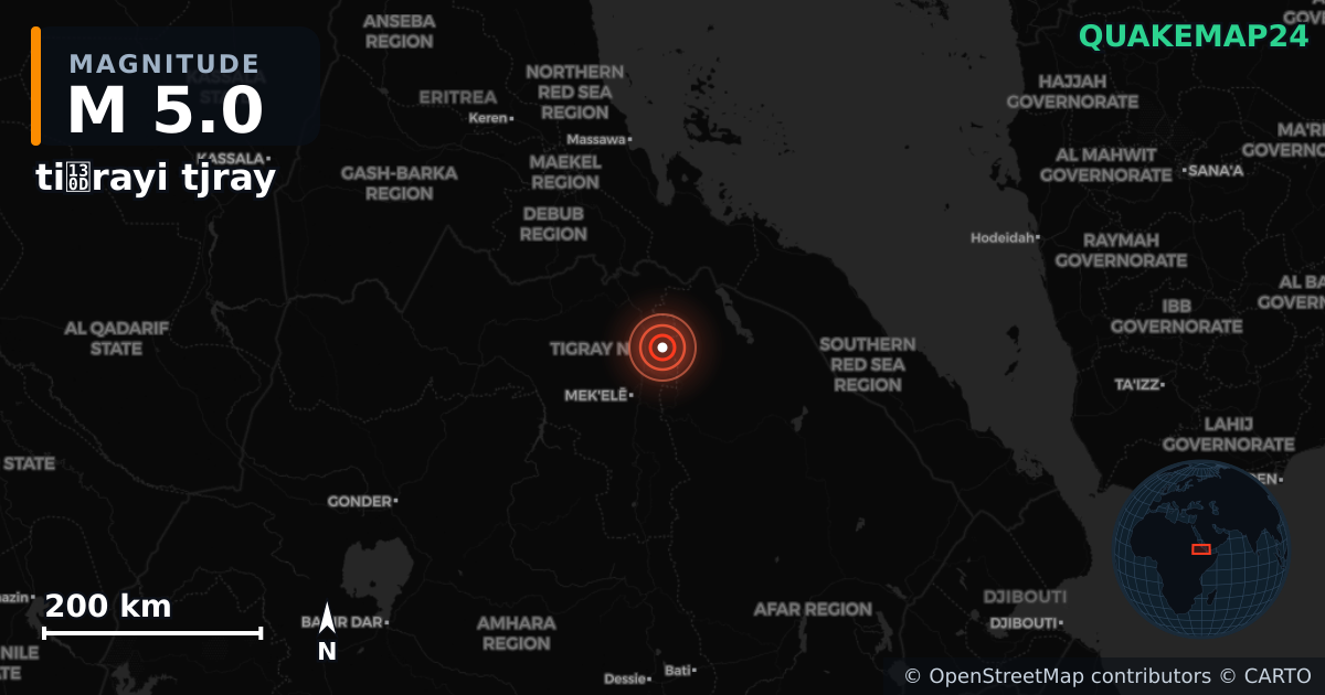 M5.0 earthquake near tiግrayi tjray on Oct 11, 2025 — map of epicenter and shaking intensity | QuakeMap24