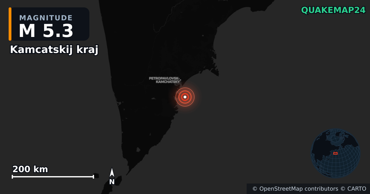 M5.3 earthquake near Kamcatskij kraj on Jul 31, 2025 — map of epicenter and shaking intensity | QuakeMap24